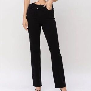 Judy Blue Black Dad Jean Straight Leg Crossover Waist Size 13/31 NWT